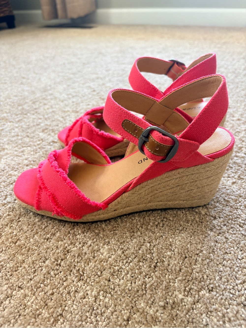 Lucky Brand Bright Pink Espadrille Wedge Sandals with Ankle Buckle